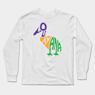 Pelican Shaped Louisiana Word Art Long Sleeve T-Shirt